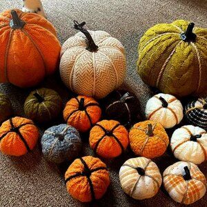 Lot of 18 Fabric Covered Pumpkins Solids Chevron Textured and Plaids LNC